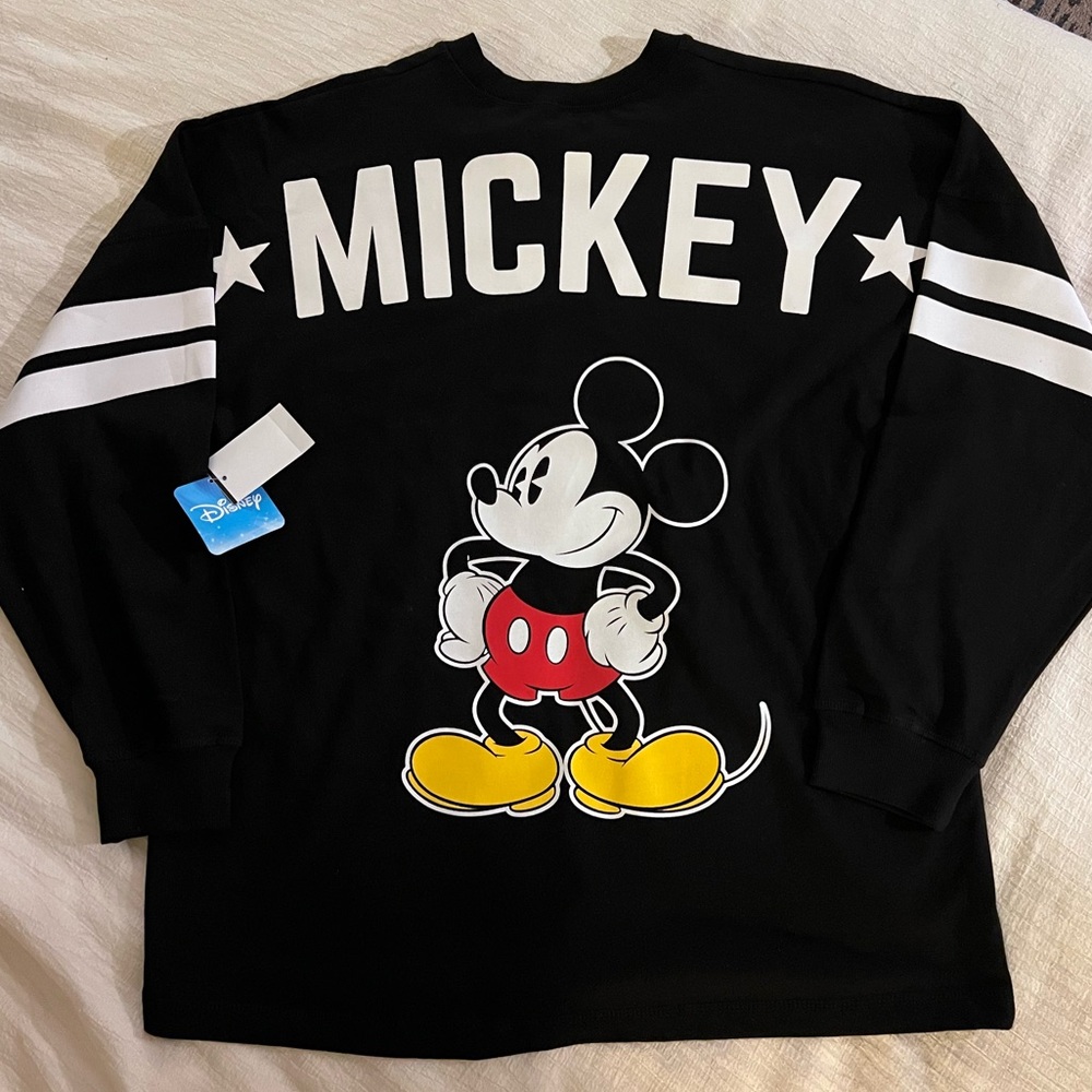 Disney Black and White Mickey Mouse Varsity  Long Sleeve